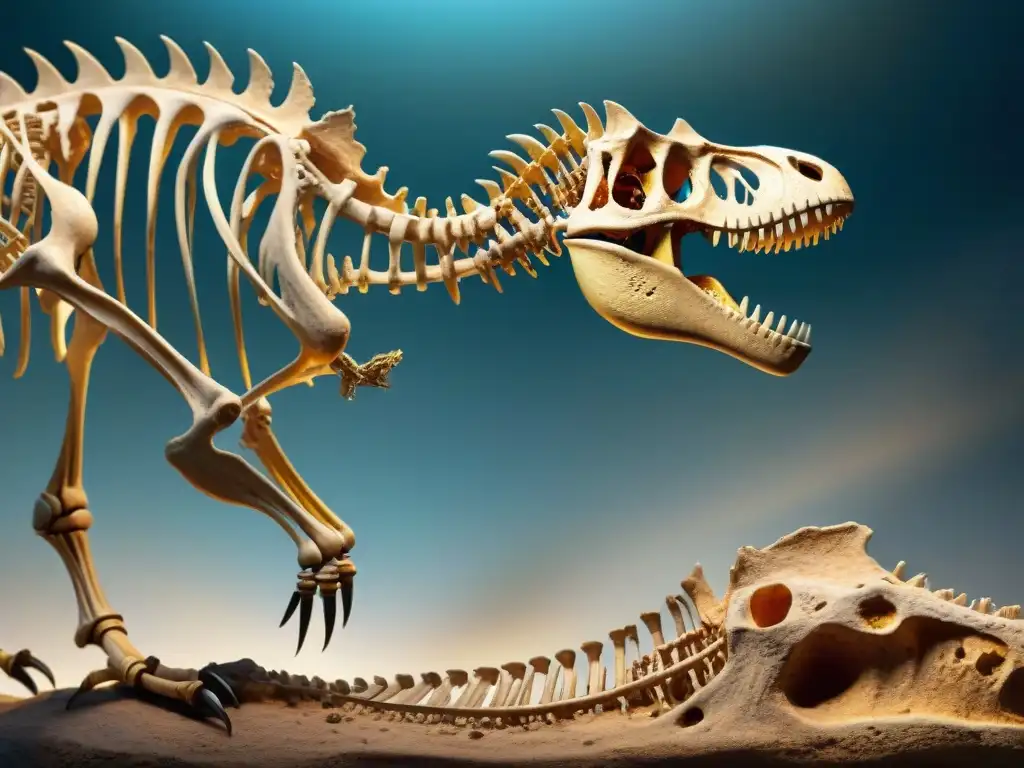 Increíble representación visual de la sobrevivencia de los dinosaurios ante amputaciones de extremidades, a través de un fósil detallado con fracturas sanadas y miembros perdidos