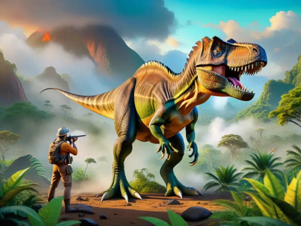 Paleoartista recrea vívidamente un TRex gigante en paisaje prehistórico Innovadores en Paleoarte Dinosaurios Cultura: Un paleoartista detallado pinta un TRex realista en un paisaje prehistórico exuberante