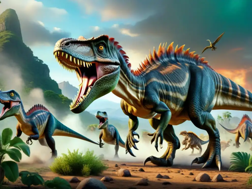 Emboscada de Velociraptores: Caza Prehistórica Intenso comportamiento de caza en manada dinos en la era prehistórica