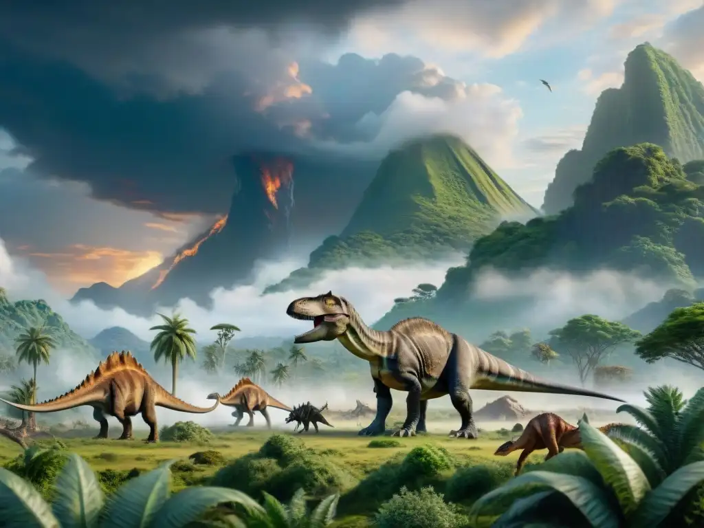 Tierra de dinosaurios: paisaje prehistórico en 8k Libros sobre dinosaurios más populares: Increíble paisaje prehistórico con dinosaurios majestuosos en detalle 8k