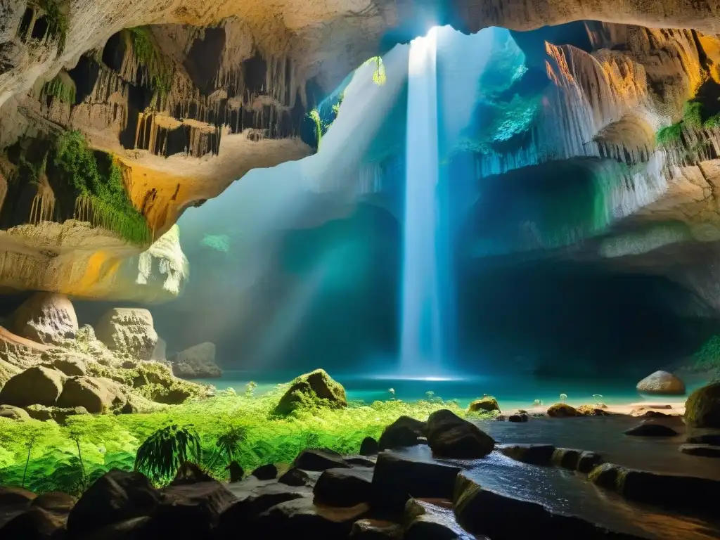 Maravillas pétreas en la Cueva Hang Son Doong: un viaje a lo desconocido Explora la majestuosidad de las cuevas prehistóricas Vietnam con sus formaciones de piedra caliza y juego de luces