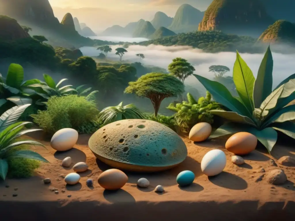 Descubre la diversidad de huevos de dinosaurio en un nido prehistórico Descubre la maravilla de los nidos compartidos de especies prehistóricas en un sitio de anidación