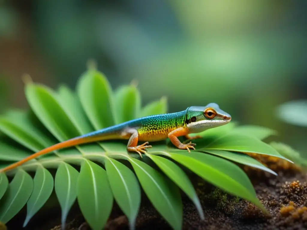 Microvertebrado en selva: detalle asombroso Un microvertebrado se camufla en el suelo del bosque, destacando su delicadeza