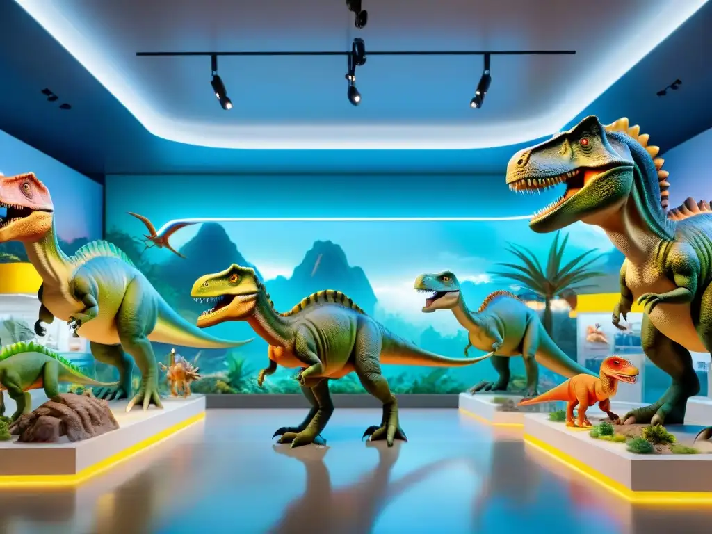 Un mundo de juguetes dinosaurios lanzamientos exclusivos en una tienda futurista