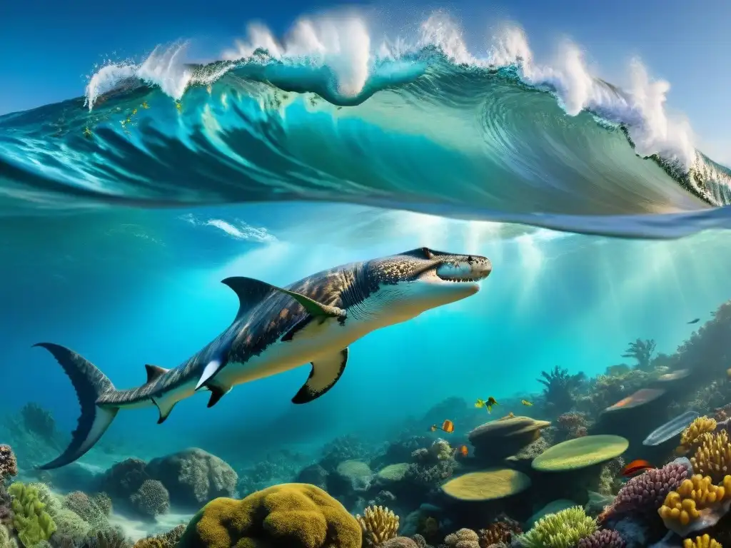 Un paisaje marino jurásico con impacto de tsunamis y ecosistemas