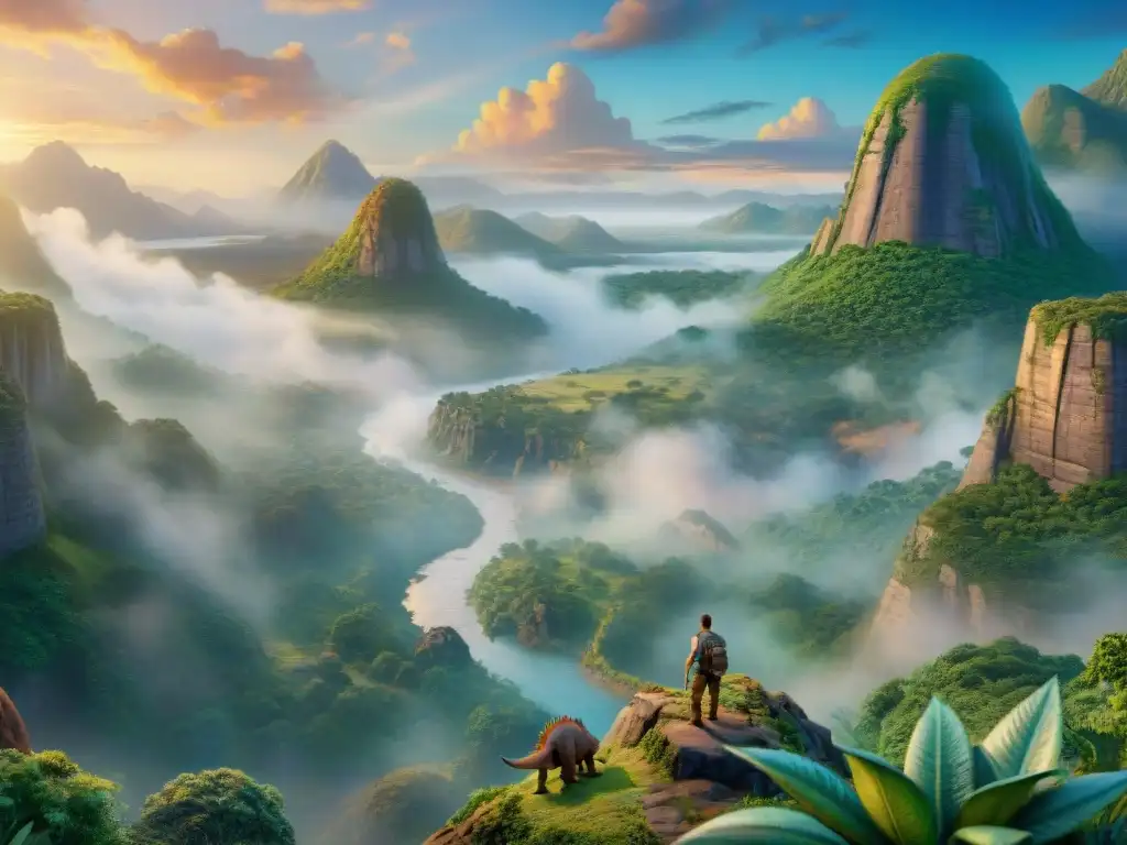 Épica vista prehistórica: Littlefoot y amigos en paisaje majestuoso Un paisaje prehistórico con Littlefoot y sus amigos, dinosaurios en animación cultura popular