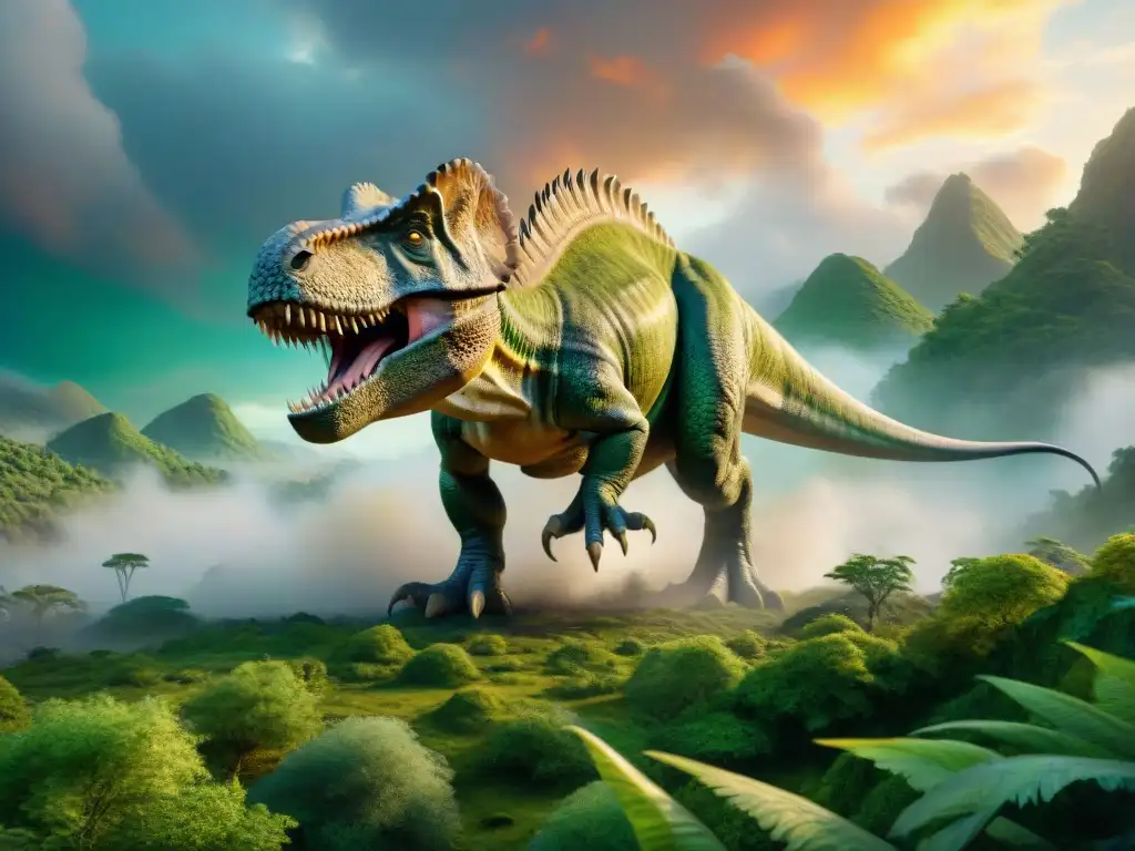 Pintura paleoartística detallada: vida prehistórica en 8k Un paleoartista experto crea una representación cultural detallada de un paisaje prehistórico en una obra de arte