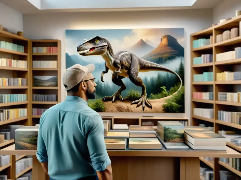 Paleoartista detallista pintando un Velociraptor en 8k Un paleoartista experto pintando un Velociraptor con Técnicas de paleoarte en dinosaurios
