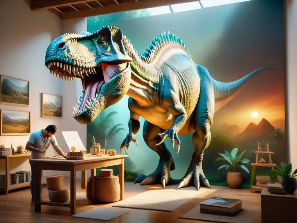 Un paleoartista meticuloso da vida a un majestuoso Tyrannosaurus rex en su estudio