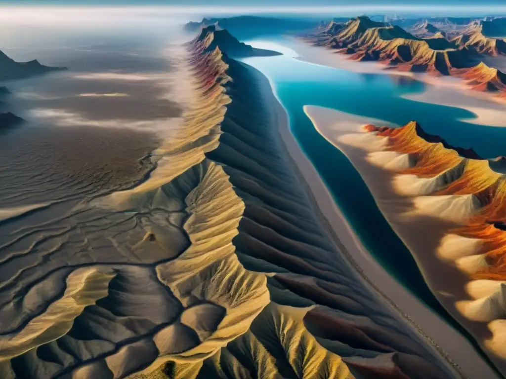 Satélite revela fósiles de dinosaurios en desierto Satélite en paleontología y dinosaurios: Imagen detallada de un satélite orbitando la Tierra, revelando fósiles de dinosaurios en un desierto