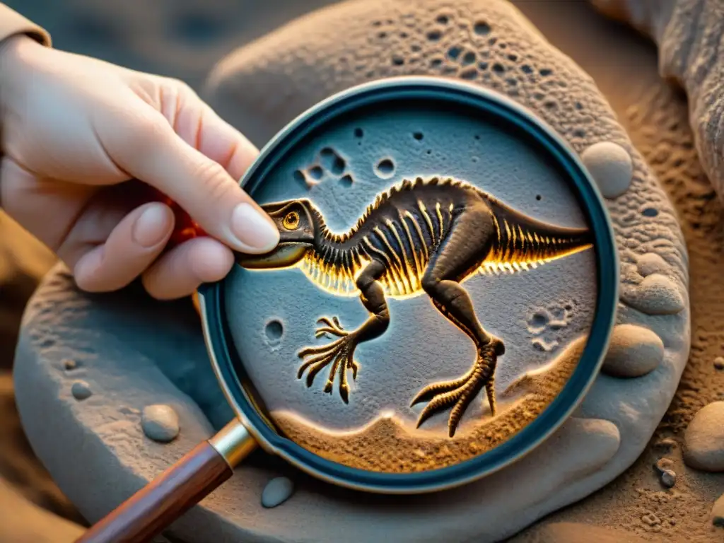 Descubre la huella fosilizada de un dinosaurio terópodo en detalle Exploración paleontológica de un fósil de huella de terópodo, resaltando la evolución de los dinosaurios terópodos en la cultura popular