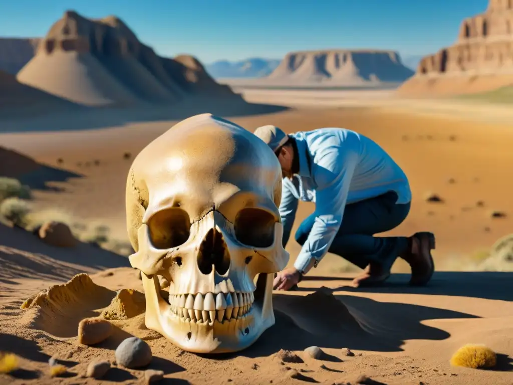 Un paleontólogo descubre fósil de cráneo de dinosaurio en desierto