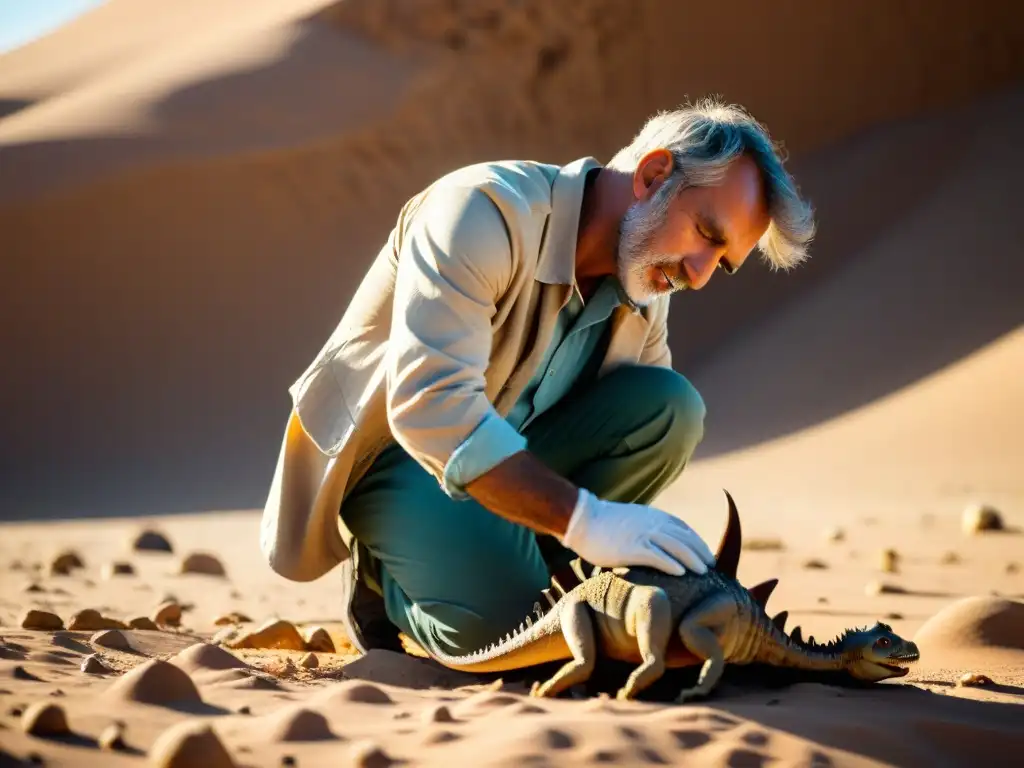 Un paleontólogo descubre un fósil en el desierto con determinación