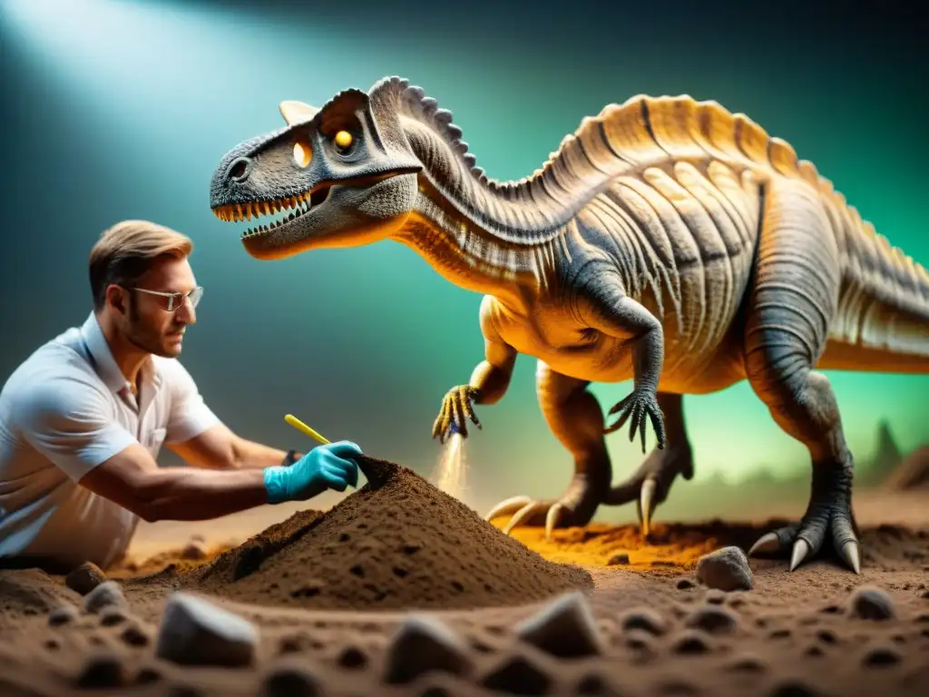 Descubriendo la historia: paleontólogo revela fósil de dinosaurio Un paleontólogo descubre un fósil de dinosaurio, con detalles sorprendentes