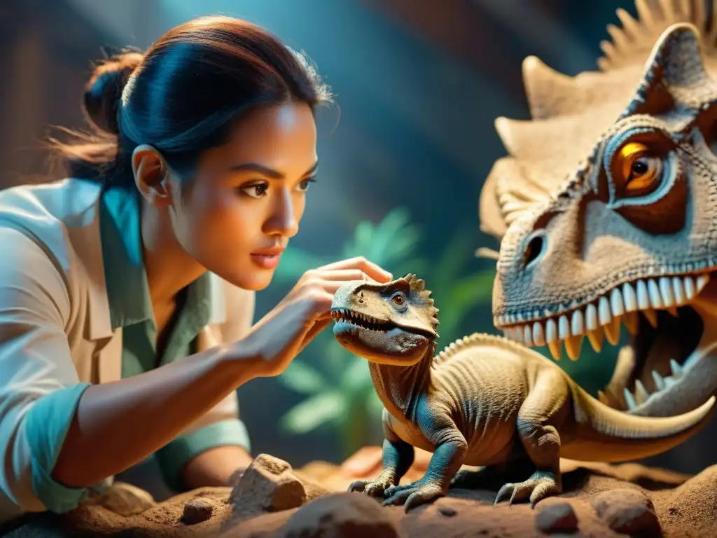 Descubrimiento paleontológico: Fósil de dinosaurio revelado con precisión Un paleontólogo descubre un fósil de dinosaurio en roca con meticulosidad