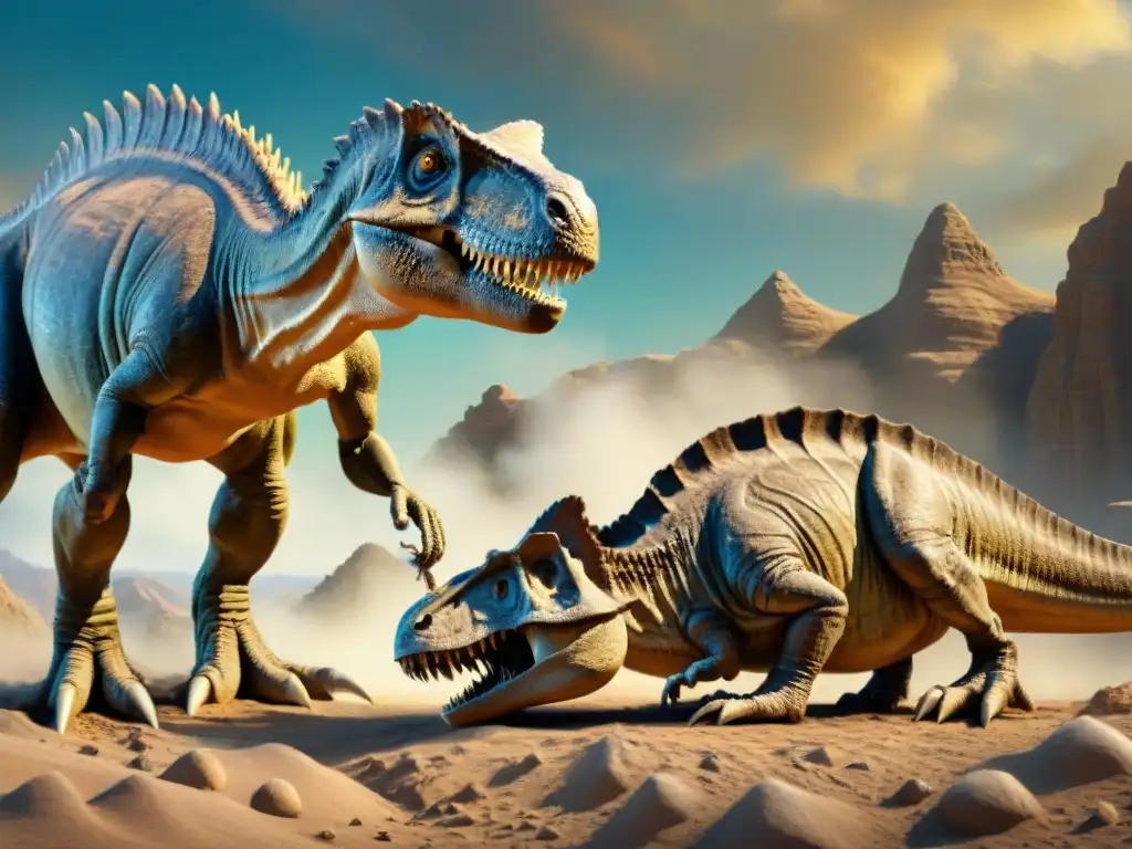 Excavación paleontológica: Detalles vívidos de fósil dinosaurio Paleontólogo limpia fósil de dinosaurio en excavación