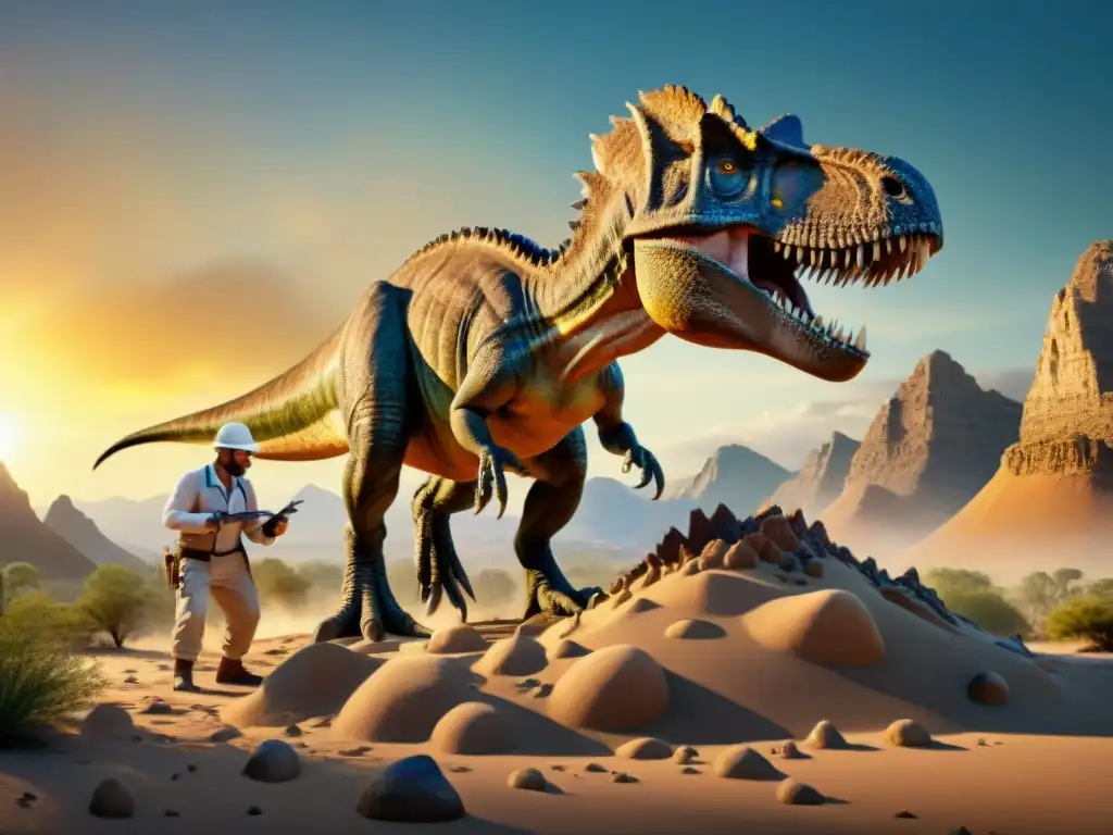 Un paleontólogo excava con precisión un fósil de dinosaurio en el desierto, revelando los detalles de la microevolución en la dieta dinosaurios