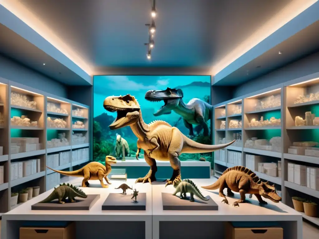 Exhaustivo estudio de fósiles de dinosaurios en laboratorio científico Paleontólogos examinan fósiles de dinosaurios en laboratorio científico