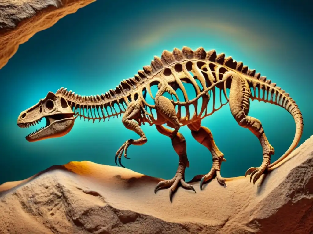 Fósil de dinosaurio raro: detalle y belleza en roca sedimentaria Fósil raro de dinosaurio en roca sedimentaria
