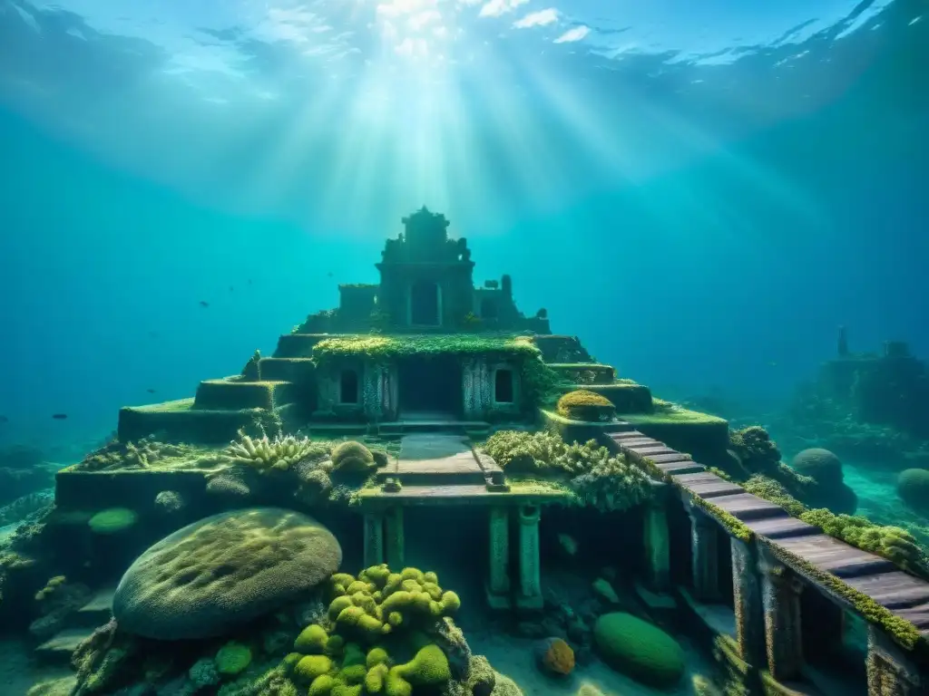 Descubre los secretos del continente perdido Lemuria en la ciudad sumergida con ruinas, símbolos misteriosos y vida marina