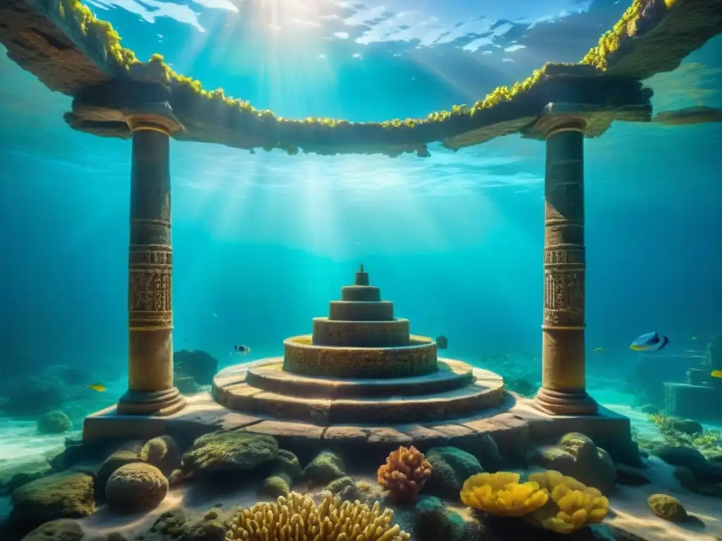 Descubre los secretos del continente perdido Lemuria en una ciudad sumergida rodeada de peces coloridos y coral