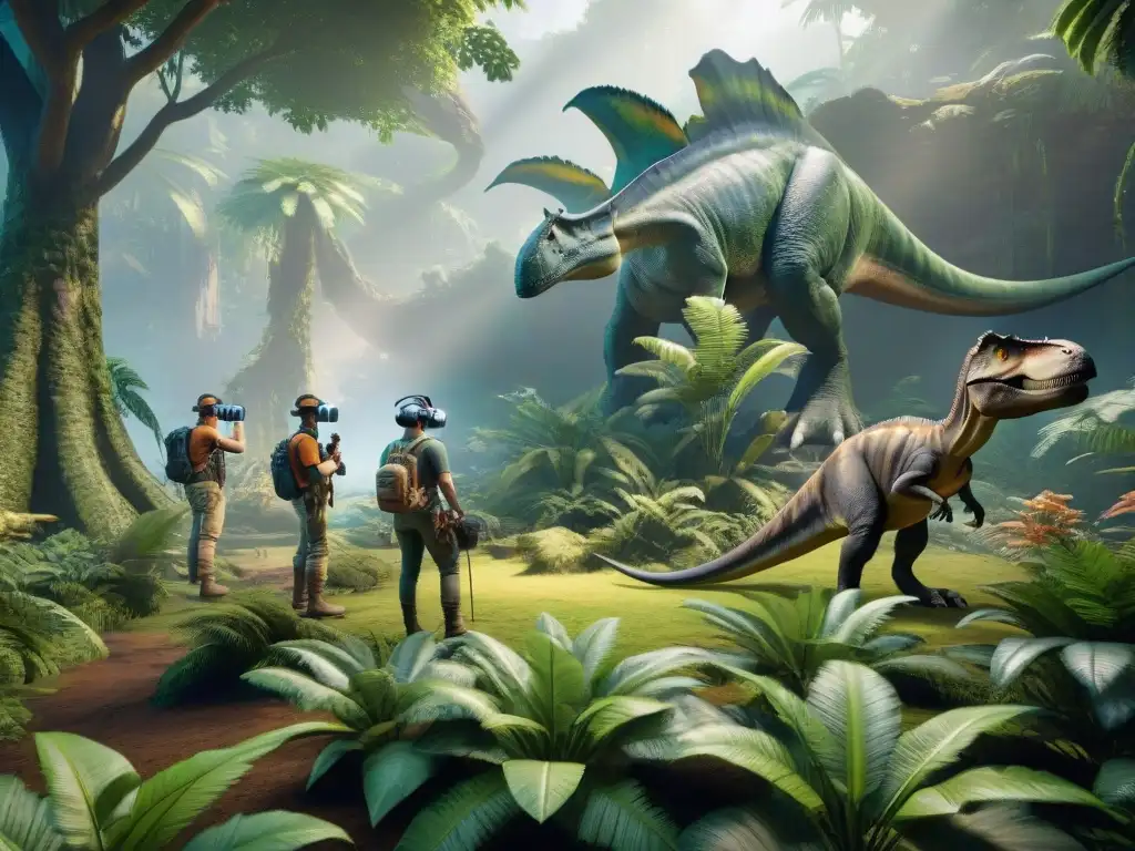 Exploración virtual en mundo prehistórico con dinosaurios Exploración virtual de dinosaurios en un mundo prehistórico lleno de vida, cultura popular